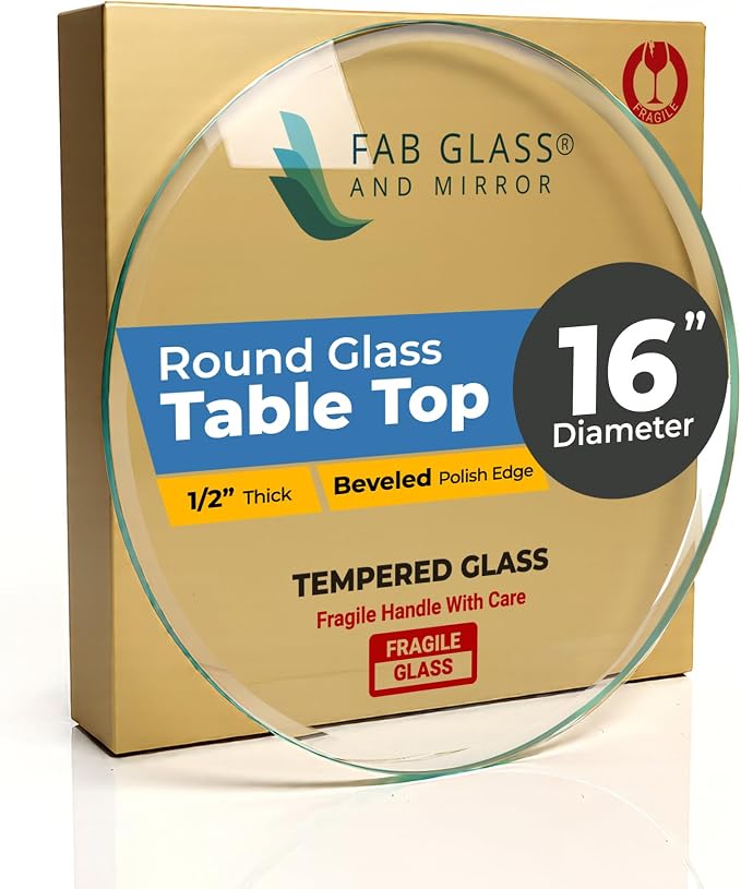 16 Inch Round Tempered Beveled Polished Edge Glass Table Top -1/2” Thick Round Glass Table Top–Heavy Duty, Dining, Coffee, and Office Tables by Fab Glass and Mirror