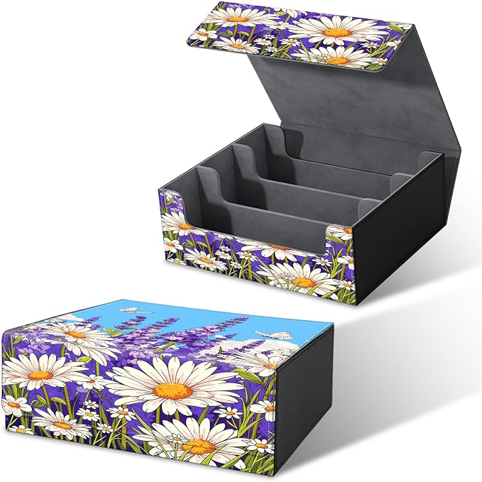 Large Card Deck Box for MTG, Fits 1200+ Sleeved Cards, PU Leather Storage Case with Strong Magnetic Closure, Multiple Colors for TCG CCG Baseball Card Collections, Blue Sky Lavender