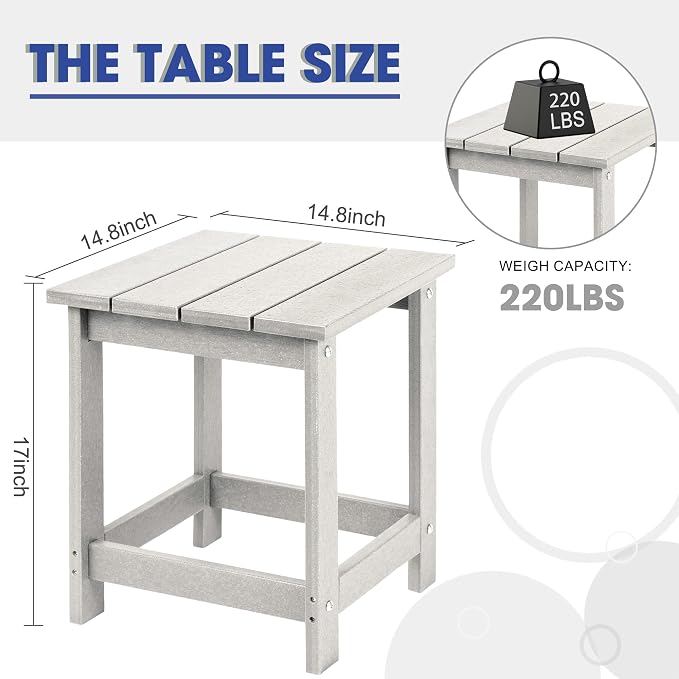 LZRS Patio End Table, Heavy Duty HDPE Outdoor Coffee Table with Wood Texture, Weatherproof Composite Table for Adirondack Chairs, Deck, Pool, Indoor/Outdoor, No Peeling or Cracking(White)