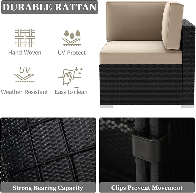LayinSun 8 Pieces Patio Furniture Set with Fire Pit Table, Black Rattan Modular Sectional Patio Conversation Sofa Set