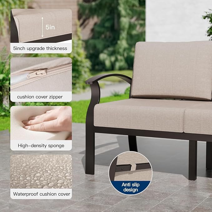 Kullavik Aluminum Patio Furniture Set,8 Piece Modern Metal Outdoor Patio Furniture w/5.1'' Thick Cushion,Swivel Chairs and Round Coffee Table,Patio Conversation Sets for Porch,Deck,Sand