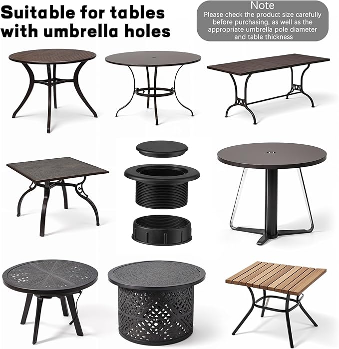Prudiut Patio Table Umbrella Hole Ring Plug Cap Set, Outdoor Parasol Table Hole Cover Insert Thicker Patio Table Hole Plug Ring for Outdoor, Patio, Yard, Garden, Camping, Pool