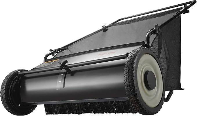 26 Inch Lawn Sweeper Push Hand Powered for Leaves, Grass Clippings & Yard Debris, 4 High-Speed Brushes & Large 7 cu ft Hopper Bag | Adjustable Height, ABS+Steel Frame (26 Inch Black2)