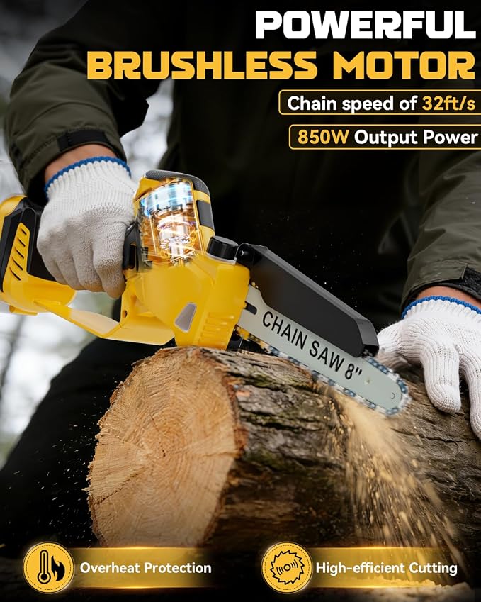 Ecarke Mini Chainsaw Compatible with Dewalt 20V, 8 Inch & 6 Inch Cordless Chain Saw Brushless, Electric Hand Tree Saw 2-IN-1 for Garden Tools, Branch Wood Cutting, Tree Trimming, Man Women (Tool Only)