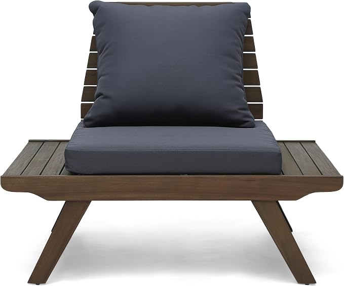 Christopher Knight Home Outdoor Acacia Wood 6 Seater Chat Set with Side Table and Coffee Table, Gray and Dark Gray