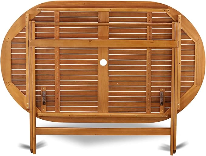 East West Furniture DIHD7CANA 7 Piece Patio Dining Set Includes an Oval Outdoor Acacia Wood Table and 6 Folding Arm Chairs, 36x60 Inch, Natural Oil