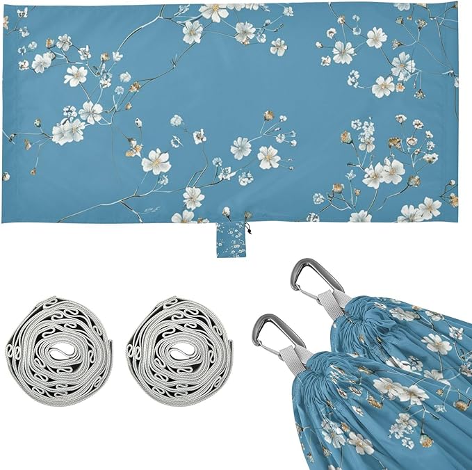 Blue and White Oil Painting Flowers 330lb Capacity Camping Hammocks with Portabl Carry Bag Hanging Hammock for Outside Patio Backyard Poolside Silla hamacas para adultos