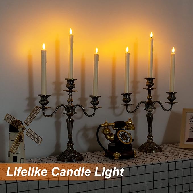 Homemory 24 Pcs Flameless Taper Candles with Remote, Timer, Plastic Battery Operated CandleSticks, Ivory Led Window Candles with Flickering Light, 9.6 Inches for Christmas Home Wedding Decor