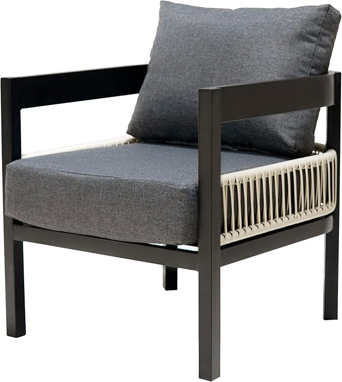 4 Piece Outdoor Iron Sofa Set with A Table, PE Rattan Patio Furniture Sets with Double and 2 Single Seats, Multi-Person Conversation Set for Garden, Lawn Use (Gray/92)