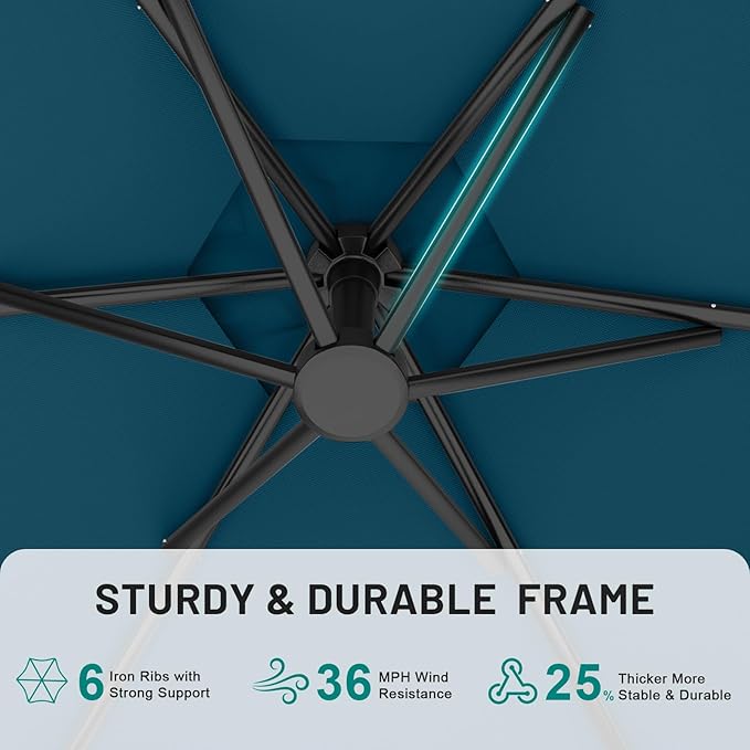 AreShark 10FT Patio Outdoor Umbrella, Offset Patio Umbrella Cantilever Umbrella, 6 Sturdy Ribs, Easy Adjustment for Garden Market Pool with Cross Base (Lake Blue)