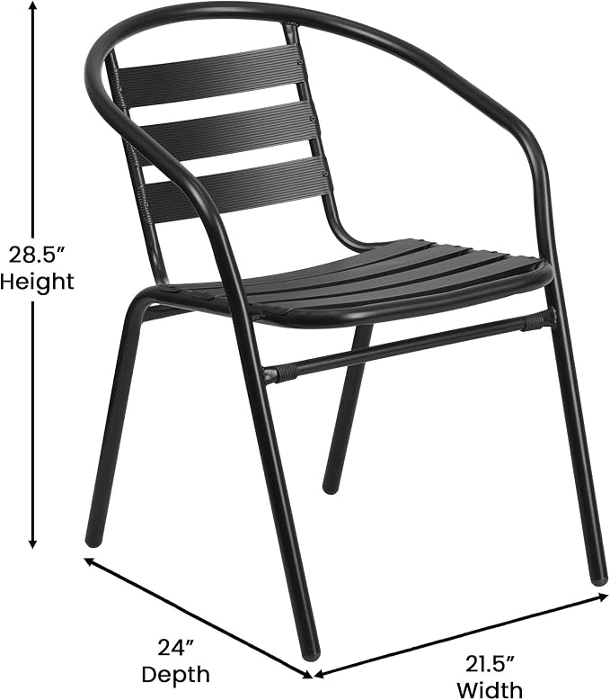 Flash Furniture Lila Commercial 5-Piece Outdoor Dining Set, Tempered Glass Patio Table with Umbrella Hole, 4 Triple Slat Chairs, 47", Black