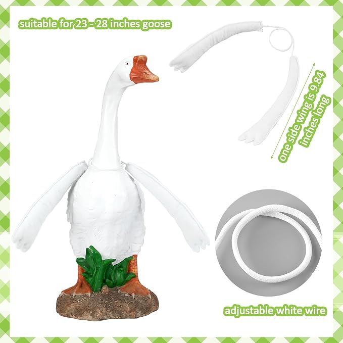Gemscream Goose Arms for 23''-28" Porch Goose, Poseable White Wire Wings | Adjustable Arm Wings, Fits Lawn Geese Costume Accessories, Festival Porch Patio Yard Decor Accessory, Easy Bend Pose