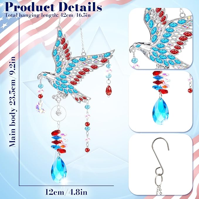 250th Anniversary USA Eagle Crystal Suncatcher, 4th of July Decorations for Home Garden Window Hanging, Red White and Blue American Flag Gifts for Women, Independence Day Patriotic Decor