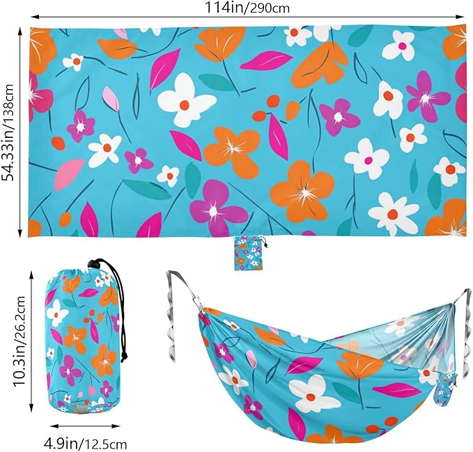 Blue Background Colorful Flowers 330lb Capacity Outdoor Hammocks with Tree Straps Cloth Hammock for Camping & Hiking Essential soporte para hamacas para adultos