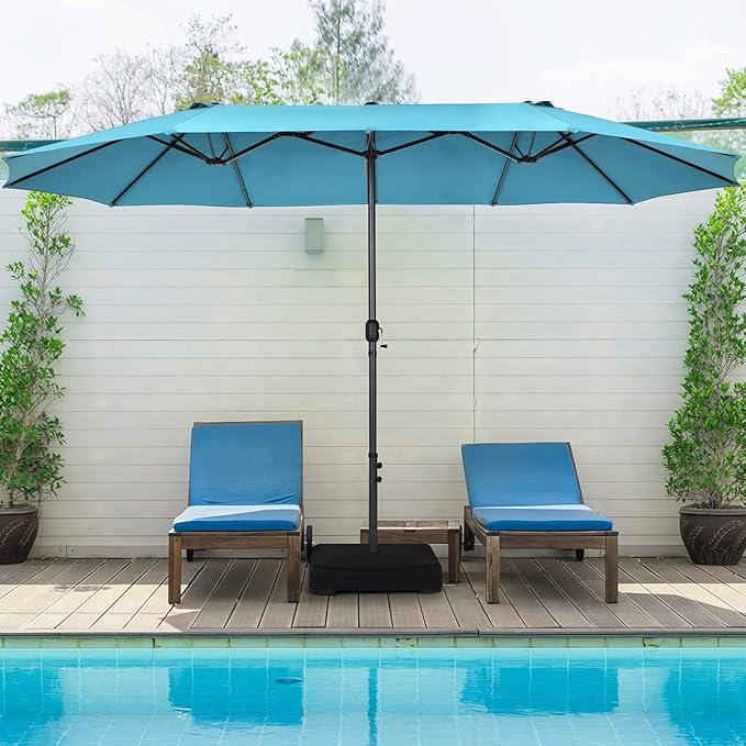Tangkula 15FT Double-Sided Patio Umbrella, Outdoor Ultra-Large Twin Market Garden Umbrella W/Hand-Crank & Enhanced Base, for Residential & Commercial Use (Turquoise)