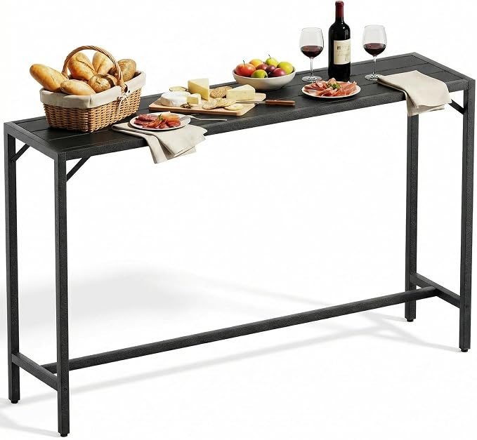 TLSUNNY Outdoor Bar Table, 63" Patio Counter Height Table, High Top Furniture w/HDPE Top, E-Coating & Hammer-Finish Frame, Adjustable Foot, All Weather for Hot Tub,Balcony,Poolside,Kitchen