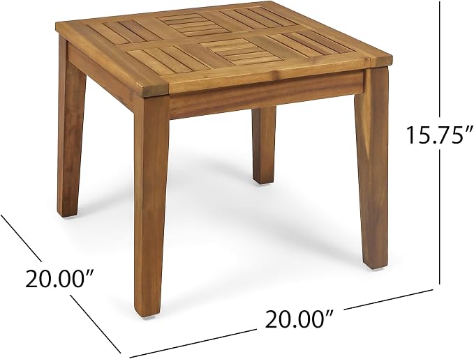 Hampton Outdoor Acacia Wood Side Table 20" W x 20" D x 15.75" H for Patio Small Space: Holds 300 lbs Rain or Shine - Low Profile Design - No Assembly Hassle