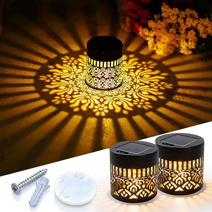 Decorative Solar Mandala Lights, 2026 New Mandala Solar Lights Outdoor, Mandala Theme Waterproof Fence Light, Shadow Projection Landscape Lighting for Backyard,Patio,Walkway,Lawn,Porch Decor (#A,2)