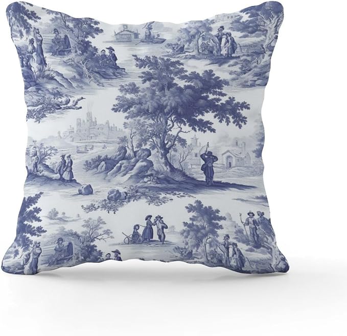 Navy White Blue Decorative Toile Print Throw Pillow Covers French Charmed Life Toile Cushion Cover 20x20 INRustic Accent Outdoor Waterproof Decorative Pillow Cover for Patio Funiture Garden