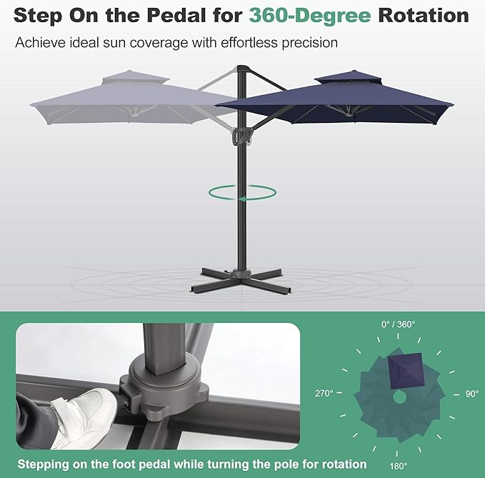 FLAME&SHADE 8.2 X 8.2 FT Square Cantilever Patio Umbrella - Large Offset Umbrella Outdoor Patio with 360-Degree Rotation and 3-Year Fade Resistance Fabric for Deck Pool Backyard Garden, Dark Blue