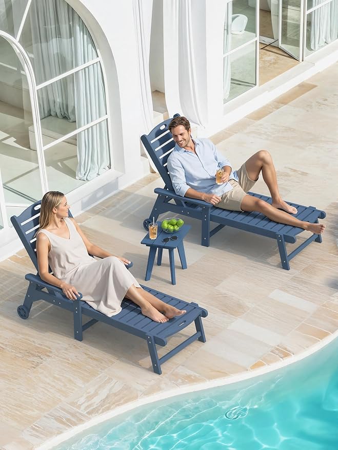 Outdoor Side Table, HDPE Weather Resistant Small Patio Table for Porch and Balcony, 200 LBS Capacity Heavy Duty Small Outdoor Table for Backyard and Pool, Easy Maintenance, Prussian Blue