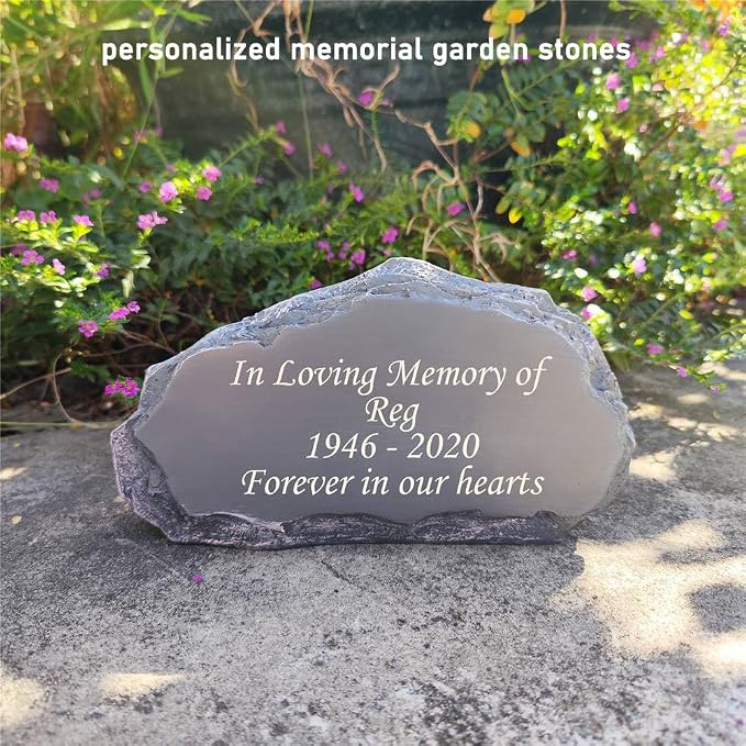 Personalized Garden Stones in Memory of Loved Ones, Engraved with Any Message Memorial Stones Gravestones Outside, Sympathy Memorial Gifts Funeral Gifts for Loved Ones Dad Mom Grandma