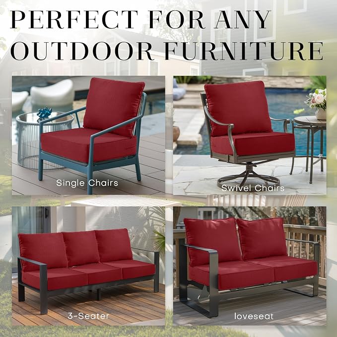 Luxury 24*24*6in Outdoor Patio Cushions, 2 Pieces Red Outdoor Cushion | 6in Outdoor Patio Cushions, Water-Resistant, Reversible, Removable Cover, for Patio Chairs Sofa Couch Loveseat