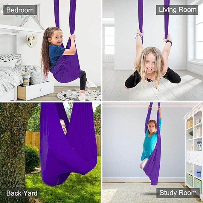 Bedroom Sensory Swing Pod, Therapy for Kids with Special Needs, Helps with Sensory Processing Disorder, Autism, ADHD, Reversible Cuddle Hammock (Color : Purple, Size : 150x280cm/59x110in)
