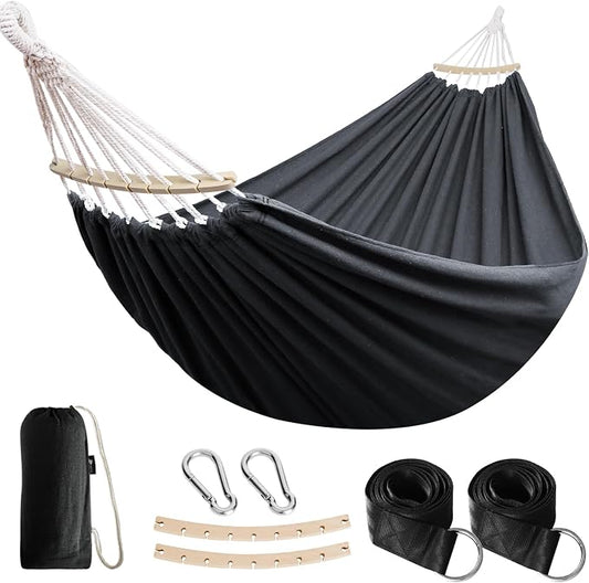 ANYOO Portable Camping Hammock Cotton Hammocks with Spreader Bar Outdoor | Sturdy Lightweight Hammocks Up to 450lbs with Carry Bag
