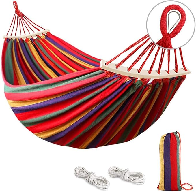 Double Hammocks for Camping, Portable Parachute Hammock for Outdoor Hiking Travel Backpacking, Hammocks Swing for Backyard & Garden,Red,280x80cm