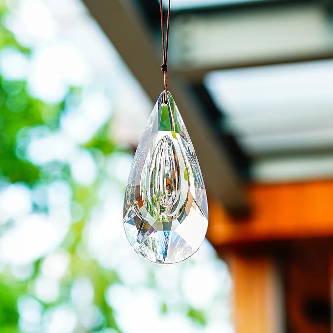 5" Hanging Crystal Prism Suncatcher aceted Clear Crystal Drop Rainbow Maker | Window Garden Decor Ornament, Faceted Clear Glass Prism Pendant, Christmas Tree Hanging Decoration