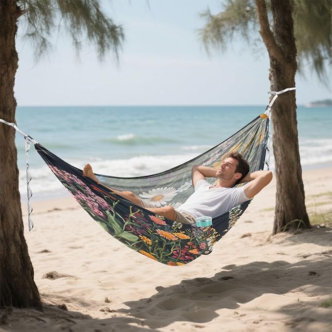 Hammocks for Outside Wildflowers Camping Hammock Portable Hammocks with Tree Straps and Carry Bag Camping Accessories for Hiking Beach Outdoor