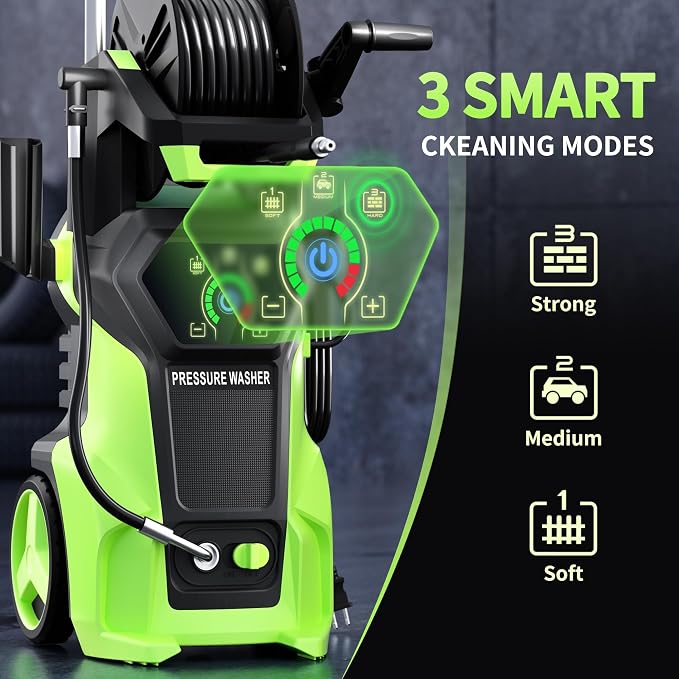 Fenbeli 𝟓𝟎𝟎𝟎𝐏𝐒𝐈 𝐏𝐫𝐞𝐬𝐬𝐮𝐫𝐞 𝐖𝐚𝐬𝐡𝐞𝐫 Portable Washer Cleaner with 4 Quick Connect Nozzles for Car Driveway Patio Fence (Green)