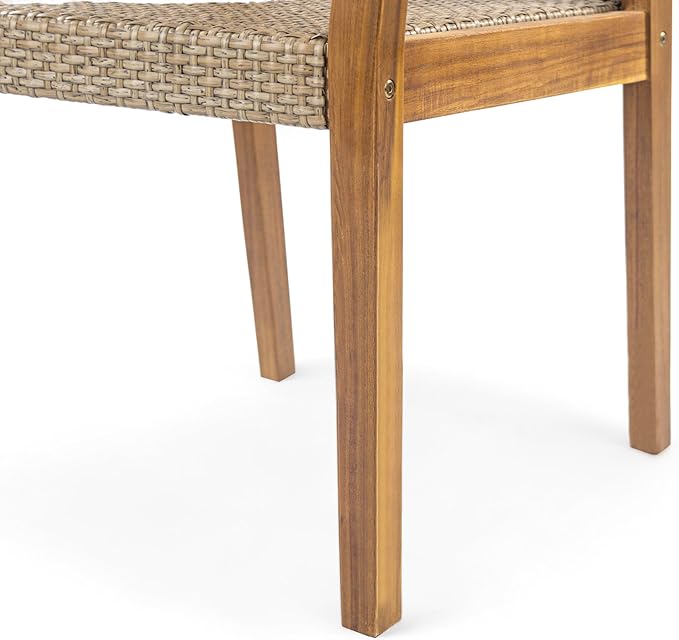 Christopher Knight Home Amaris Acacia Wood Patio Dining Set for 4, Solid Wood Outdoor Dining Table Set for 4, Round Dining Table and Chairs Set of 4, Teak+Light Brown
