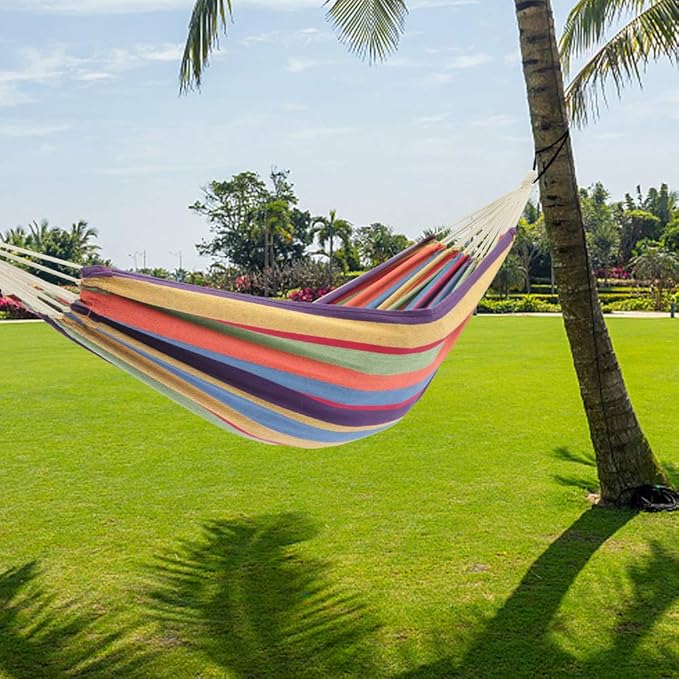 Portable Outdoor Polyester Hammocks Set,Professional Hammock Stand,Outdoor Patio Hammocks,Indoor Swing Hammock Chair Set,with Carry Bag,for Outside Patio Porch Beach Backyard (Colorful Stripe)
