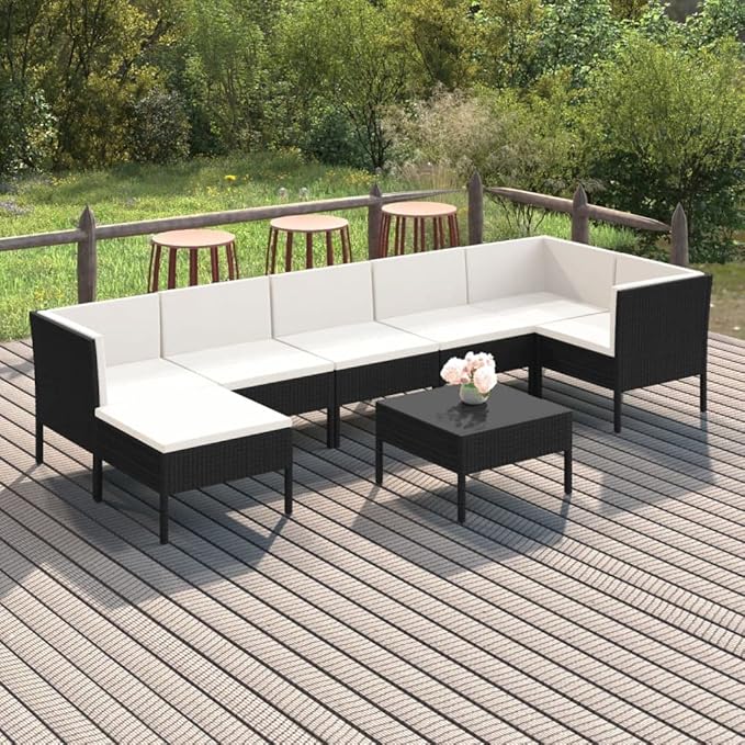 8 Piece Patio Lounge Set with Cushions,Patio Sofa,Outdoor Daybed,Patio Seating,Outdoor Furniture Sets,Patio Conversation Sets,Modern Set,Outdoor Patio Chairs,Patio Furniture Set, Poly Rattan Black