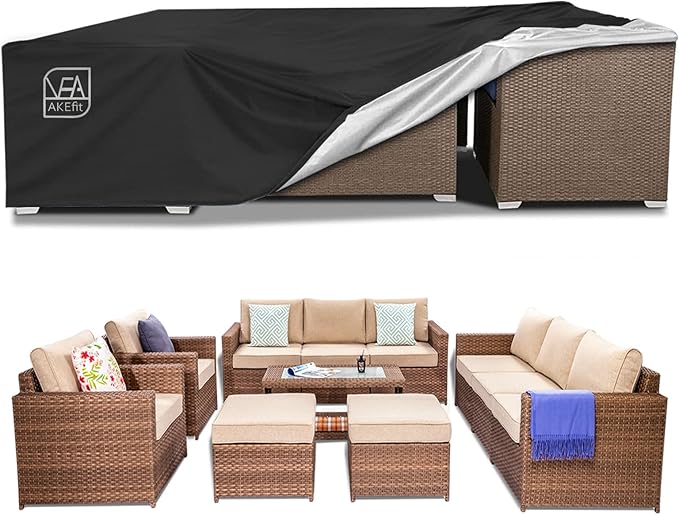 AKEfit Patio Furniture Covers,500D Heavy Duty Waterproof for Outdoor Square and Retangle Patio Table and Chair Covers, Black -128"L x 82"W x 28"H