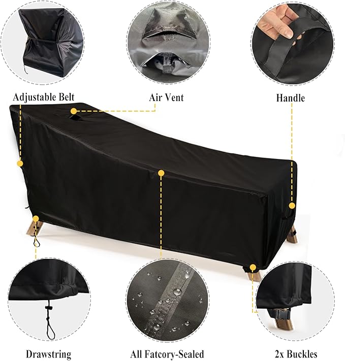SIHAIAN Patio Lounge Chair Cover Waterproof Outdoor Chaise Lounge Covers UV Resistant Special Fixed Design 78Lx32Wx35H Black 1Pack Patio Furniture Covers