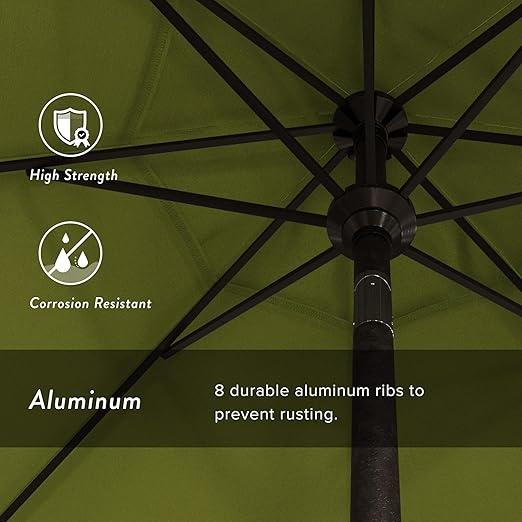California Umbrella 9' Round Aluminum Patio Umbrella, Crank Lift, Push Button Tilt, Bronze Pole, 4-year Non-fading fabric, Ginko