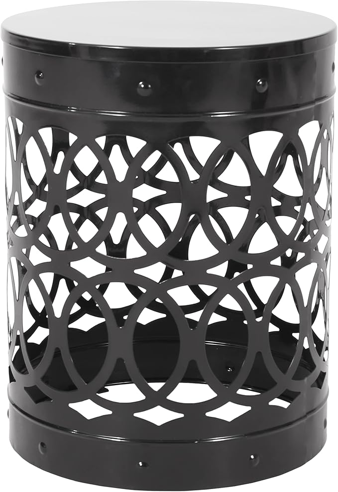 Set of 2 Round Metal Patio Side Tables Steel Accent End Tables with Geometric Circle Cut-Outs Weather Resistant Small Outdoor Furniture for Deck Pool Yard Balcony No Assembly,Black