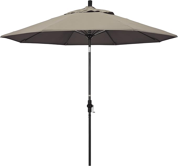 California Umbrella 9' Round Crank Lift, Collar Tilt, Aluminum Pole, Fiberglass Rib Patio Umbrella,