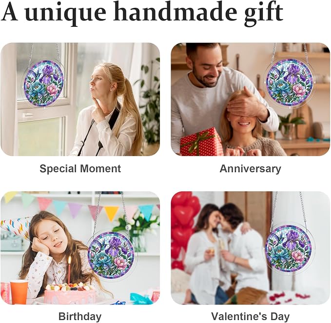 Acrylic Puzzle Suncatcher, Sun Catchers Puzzle for Window Hanging | 8.2 Inch Iris Floral DIY Suncatcher Puzzle for Adults, Ideal Gifts for Women, Men, Wife, Mom, Home & Garden Decor