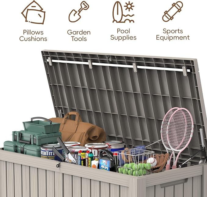 LubanNese Outdoor Storage Box, Waterproof Deck Box, Outdoor Patio Storage Bin, Weatherproof (Grey, 150 Gallon)