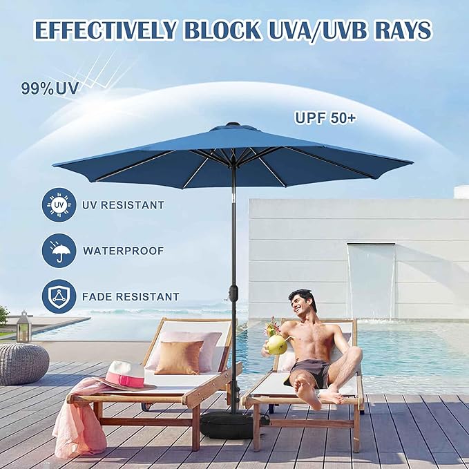 Sundale Outdoor 9FT Patio Umbrella with Sand Bag Umbrella Base, Outdoor Umbrella with Tilt and Crank, Navy