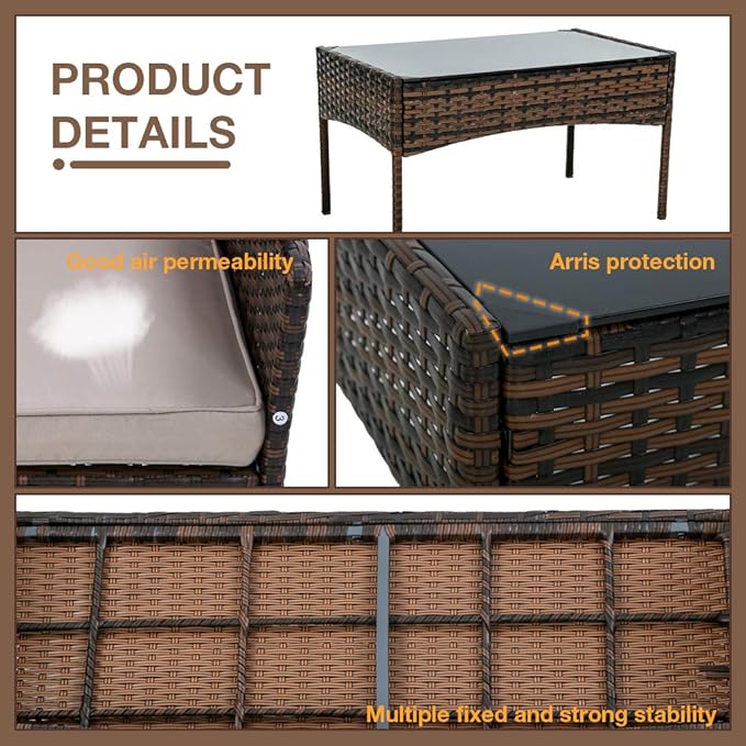 PayLessHere Patio Furniture 4 Pieces Outdoor Indoor Use Rattan Chairs Wicker Conversation Sets for Backyard Lawn Porch Garden Balcony,Brown