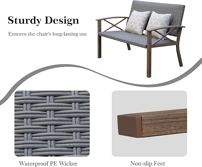 Domi Aluminum Patio Furniture Set, 2-Piece Modern Conversation Set with Cotton Padding Backrests and Seats, Outdoor Loveseat Metal Sofa Set with 5.5 Inch Cushion and Coffee Table for Balcony, Garden