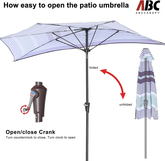 ABCCANOPY Patio Half Umbrellas 10FT (Blue Purple Stripes)