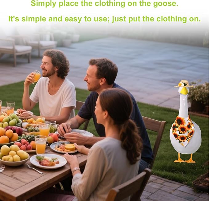 Lyreh Porch Goose Outfits, Hawaiian Sunflower Pastoral Style Goose Clothes Set Straw Hat & Scarf Costume for 23/17" Lawn Statue for Outdoor Garden Yard Patio Decor Accessories