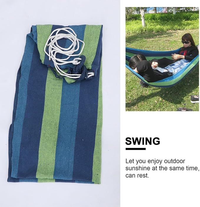 Toyvian Double Canvas Hammock for Two Adults with Carry Bag and Ropes, Thickened Outdoor Camping Travel Hanging Swing Hammock Suitable for Hiking and Patio Use, Blue 150x190cm