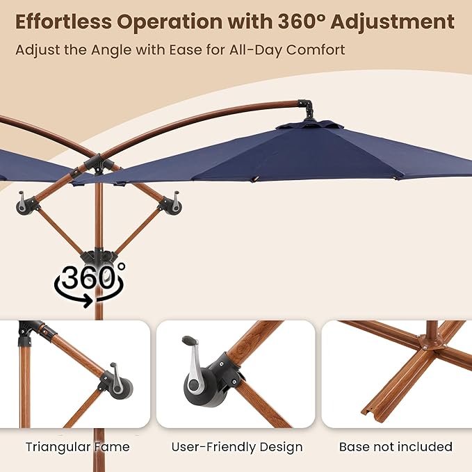 COSIEST Offset Patio Umbrella, Cantilever Hanging Outdoor Umbrella w/360-degree Rotation, Handy Crank, UV/Waterproof Canopy, 6 Ribs for Market, Backyard, Poolside, Garden